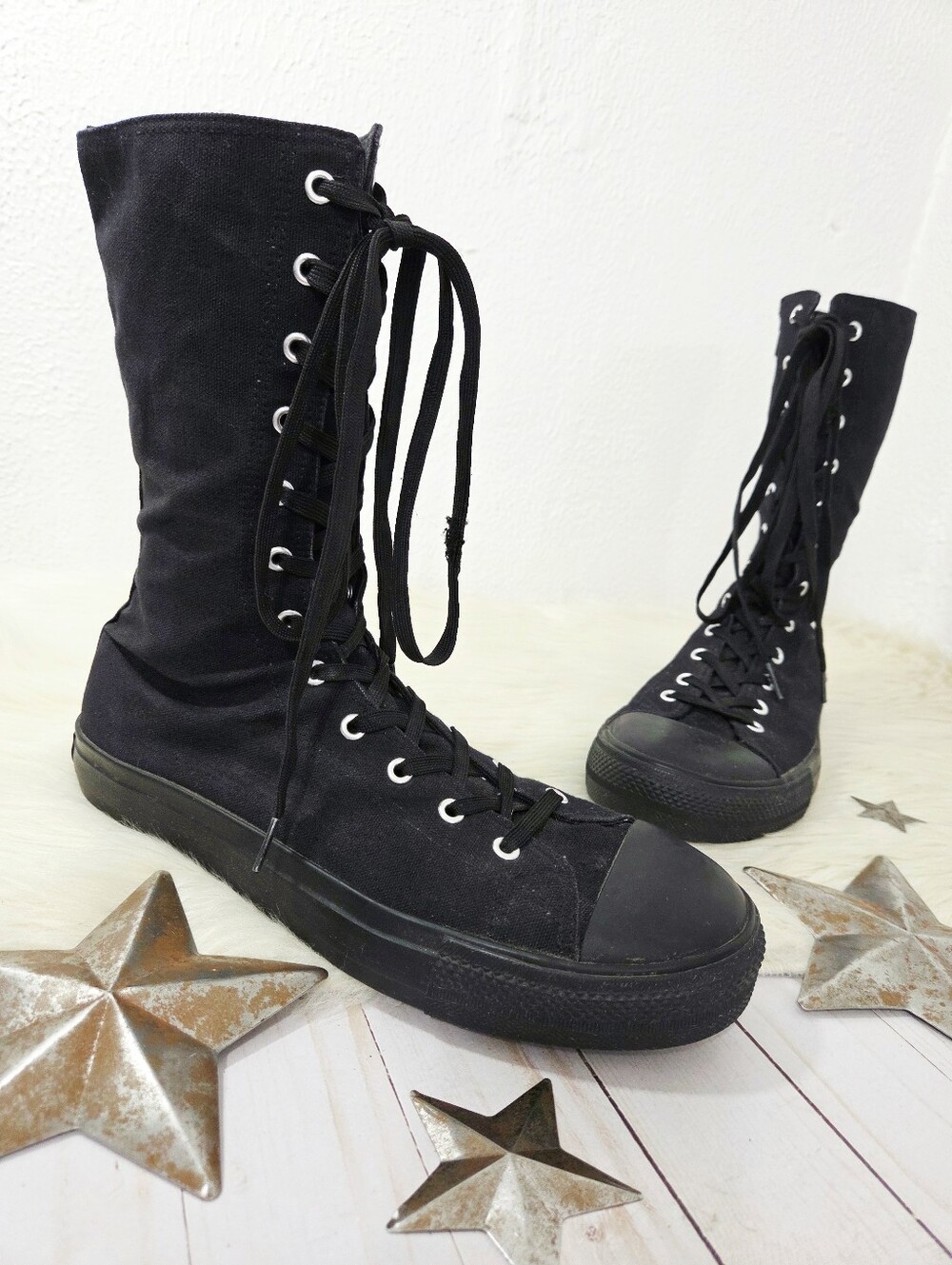 Demonia Deviant-201 mid-calf black canvas sneakers tall high top unisex men's 10